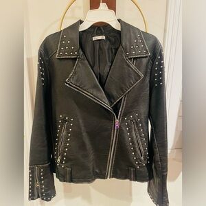 Dex Black Studded Faux Leather Moto Jacket